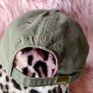 Banana Republic Baseball Hat Olive Green Studded w/ Hot Pink Lining